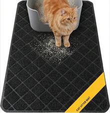 61 x 43 cm svart kattströmatta i rutnät, vattentät underlägg för kattlåda, ströuppsamlande design, lätt att rengöra - Svart - Visa 6