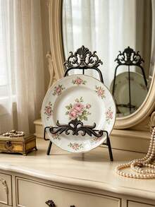 Vintage Ornate Iron Plate Display Stand Decorative Dish Holder Retro Scrollwork Easel For Picture Photo Frame Desktop Vanity Cabinet Tabletop Home Ornament Housewarming Gift - Retro - View 4