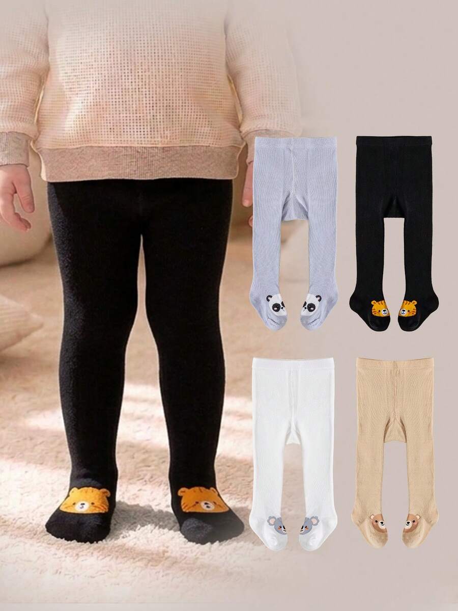 1/4 Pairs Spring/Autumn New Baby/Girl Footed Socks/Tights, Cartoon Cute Panda/Koala/Bear/Tiger Pattern Decoration, Skin-Friendly Comfortable Soft Fashion Versatile Dance Sports Base Socks, Suitable For Spring/Autumn Daily Wear Or Holiday Gifts, Multiple Combinations Available - Multicolor - View 1