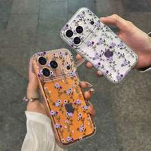 1pc Fashion Creative Full Screen Purple Flower & Leaf Floral Painted Pattern High Transparency Phone Case, Anti-Drop Anti-Scratch Anti-Fingerprint Transparent TPU Soft Shell, Camera Lens Protection Compatible With Apple, Nothing, Pixel, Protective Case - Multicolor - View 5