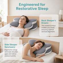 Ergonomic Memory Foam Cervical Pillow Contour Design | Dual Heights Neck Uncomfortable Relief Support For Side Back Stomach Sleepers With Washable Breathable Pillowcase, Memory Foam Pillow Support Contour Bed Pillow, Ergo Pillow For Sleep Apnea - Grey - View 4