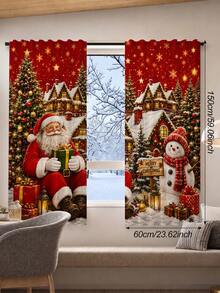 2 Peças Cortinas com Tema de Natal, Elementos Fofos de Papai Noel e Boneco de Neve, Segurando Presentes, Adequado para Decoração de Casa de Feriado de Natal, Decoração de Casa, Decoração de Atmosfera de Sala de Estar e Quarto, Decoração de Feriado de Natal 2027. Cortinas Semitransparentes com Passante para Vara. - Multicolorido A - Visão 13