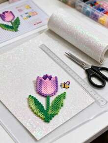 Pink & White Fine Glitter Heat Transfer Fabric, Artificial Leather Sheets For Bean Patchwork DIY - Multicolor - View 3