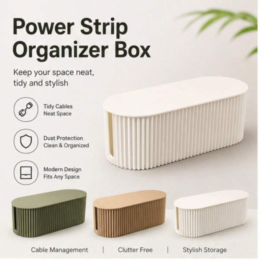 1pc Ribbed Power Strip Storage Box With Removable Lid, Desktop Outlet Cable Management Box, Hide Messy Wires, Chargers, Adapters And Data Cables, Suitable For Home Office Desk Decor, 3 Colors Available - A - View 1