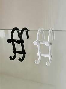1pc Black Multi-Function Bathroom Storage Hook, No-Drill Towel Rack, Bath Sponge Holder, Razor And Cleaning Tool Storage Rack, Suitable For Shower Rod, Glass Door And Shelf, Also Can Be Used As Phone Stand - Multicolor - View 2