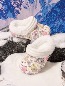 New Girls' Comfortable Fashion Casual Clogs, Versatile Thermal Lined Warm Clogs - White - View 5