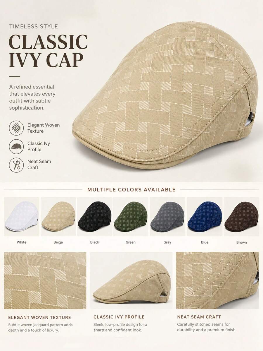 Men's Geometric Jacquard Beret, Adjustable Back Strap Newsboy Cap, Casual Flat Top Ivy Cap, Suitable For Daily Outdoor Wear - Diamond Checkered 7-color Newsboy Cap - View 1