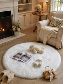 Soft Fluffy Rug White Area Round Rug,For Bedroom,Living Room,Study,Plush Bedroom Rugs,Washable & Non-Slip,Cute Rug,Faux Fur Rug,Living Room Rug,Bedroom Rugs,Shaggy Rug,Bedside Rug,Decorative Rug,Bedroom Decor,Home Decor,Room Decorations,Winter Decor - White - View 3