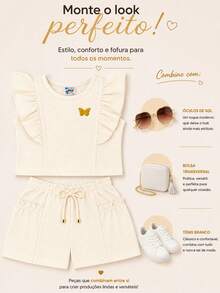 CONJUNTO INFANTIL FEMININO BLUSA COM BABADOS + SHORTS - Offwhite - Visão 4
