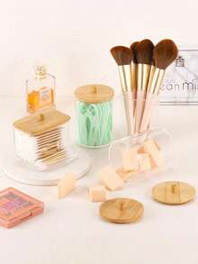 1/2pcs Makeup Storage Box Set, Bathroom Cosmetic Organizer, Cosmetic Storage Jar With Bamboo Lid Dispenser Bottle - Multicolor - View 5