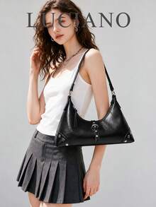 New Spring/Summer Motorcycle Bag Y2K Hot Girl Style Large Capacity Multi-Compartment Tote Bag Rivet Decor Shoulder Crossbody Underarm Bag Design-Driven - Black - View 10