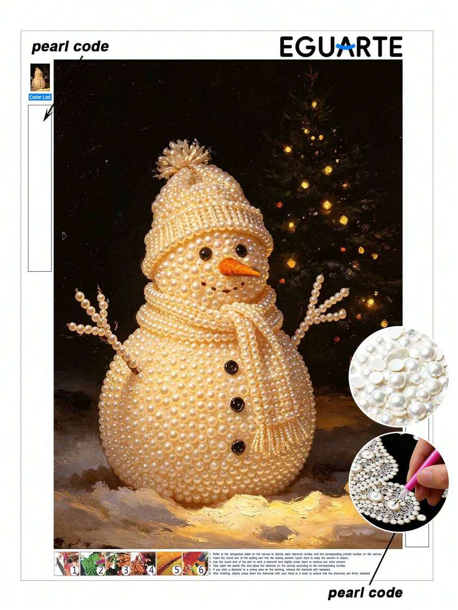 Framed DIY Pearl Painting Set, Handmade Self-Adhesive Pearls, Christmas Snowman Creative Pattern, Handmade Holiday Gifts, Home Wall Decoration Painting, Pearl Painting With Frame - No Frame - View 1