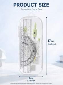 1件/8件組幾何圓規與尺具套裝，包含直尺、三角尺、量角器、橡皮擦與替換鉛芯，完整數學繪圖工具組，附便攜金屬收納盒，實用學生與辦公文具，適合女孩與男孩的學習工具，國慶學校禮物，開學必備 - 多色 - 查看 8