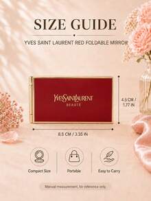 Cermin rias lipat YSL warna merah, 8,5*4,5cm, dijual satuan. Cermin dua sisi yang ringkas ini sangat cocok untuk bepergian dan merapikan riasan sehari-hari. - Merah - View 11