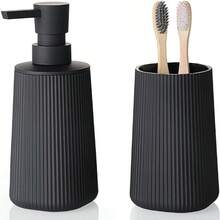 Striped Bathroom Accessories 2 Pieces Set: Soap Dispenser And Toothbrush Holder Storage Set - Multicolor - View 1