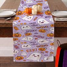 1pc Halloween Pumpkin Ghost Candy Print Table Runner, Suitable For Holiday, Party, Birthday, Dinner, Restaurant Table Decoration, Autumn/Winter Halloween Home Decor - A - View 11