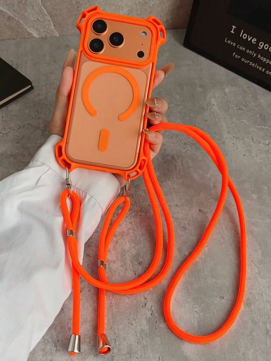 斜背掛繩項鍊透明手機殼，適用於磁吸無線充電手機，相容於 18 Pro Max、17 Pro Max、17 Pro、17 Air、17、16、15、11、12、13、14 Pro Max Plus，防丟保護套