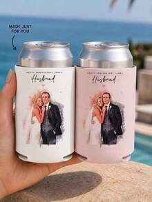 1pc Customized Cup Covers, Watercolor Couple Photo Cup Covers, Personalized Anniversary Cup Covers, Couple Customized Cup Covers, Wedding Commemorative Gifts, Customized Photo Drinking Cup Covers, Anniversary Party Small Gifts. - Multicolor - View 4