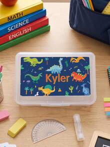 1pc Personalized Clear Plastic Pencil Case, Custom Text Pencil Box, Cute Pattern Stationery Storage Box, Back To School Gift For School - Multicolor - View 7