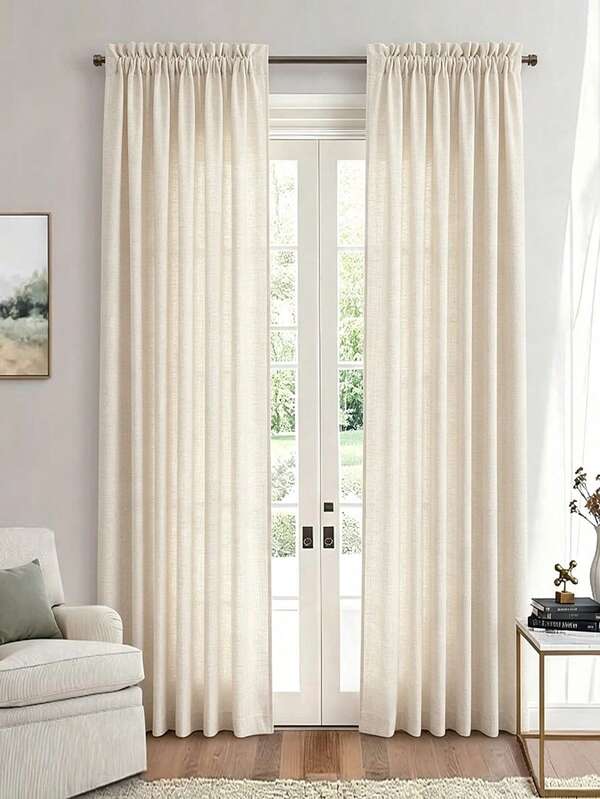1 pieza/2 piezas Cortinas de unicolor estilo japonés, paneles de cortinas decorativas de filtrado de luz de estilo de lino marrón claro minimalista, adecuadas para la decoración de ventanas de la sala de estar y el dormitorio