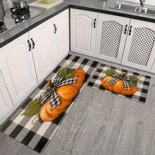 Kitchen Floor Mat Pumpkin With Buffalo Plaid Bow Flannel Material Non-Slip Comfortable Easy To Clean Perfect For Farmhouse Kitchen Or Living Room Decor Ideal Choice For Thanksgiving And Harvest Seasonal Use - Multicolor - View 8