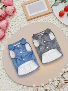 2pcs Mixed Pack Pet Cat Dog Vest, Simple And Stylish Vest Design, Snap Button Closure For Easy On And Off, Comfortable Touch. Sleeveless Design For Unrestricted Movement, Suitable For Daily Walks And Home Wear. - Multicolor - View 1