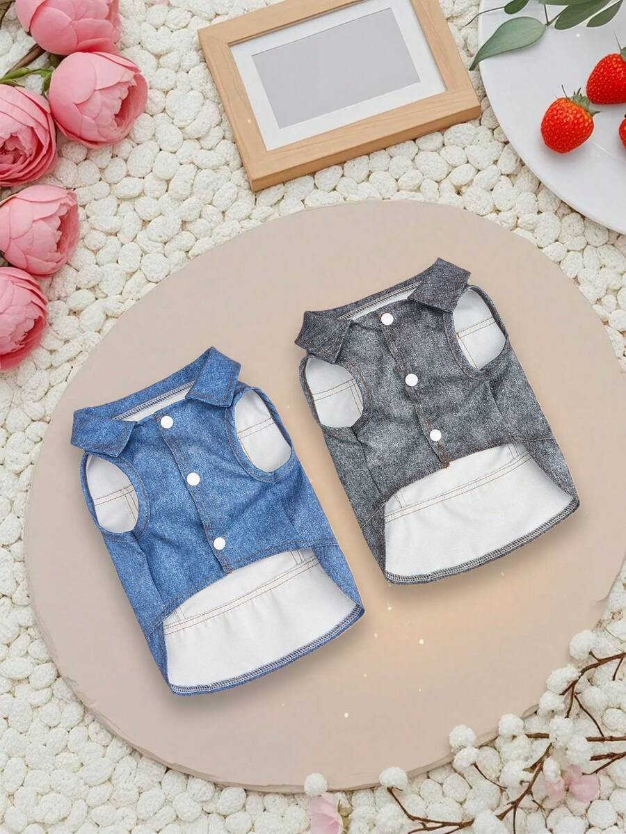 2pcs Mixed Pack Pet Cat Dog Vest, Simple And Stylish Vest Design, Snap Button Closure For Easy On And Off, Comfortable Touch. Sleeveless Design For Unrestricted Movement, Suitable For Daily Walks And Home Wear. - Multicolor - View 1
