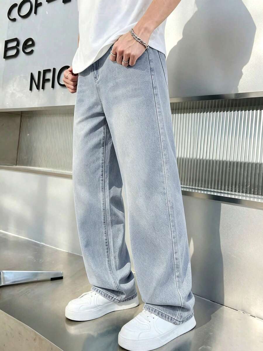Boys' Simple Versatile Washable Casual Loose Fit Denim Jeans, Suitable For Summer And Daily Wear - Blue - View 1
