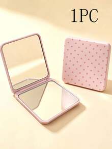 New Polka Dot Print Portable Square Makeup Mirror, Double-Sided Square Makeup Mirror, Women's Foldable Makeup Mirror, Compact Minimalist Makeup Mirror, Suitable For Wallet And Travel Mini Makeup Mirror, Random Polka Dot Density And Position - Multicolor - View 13