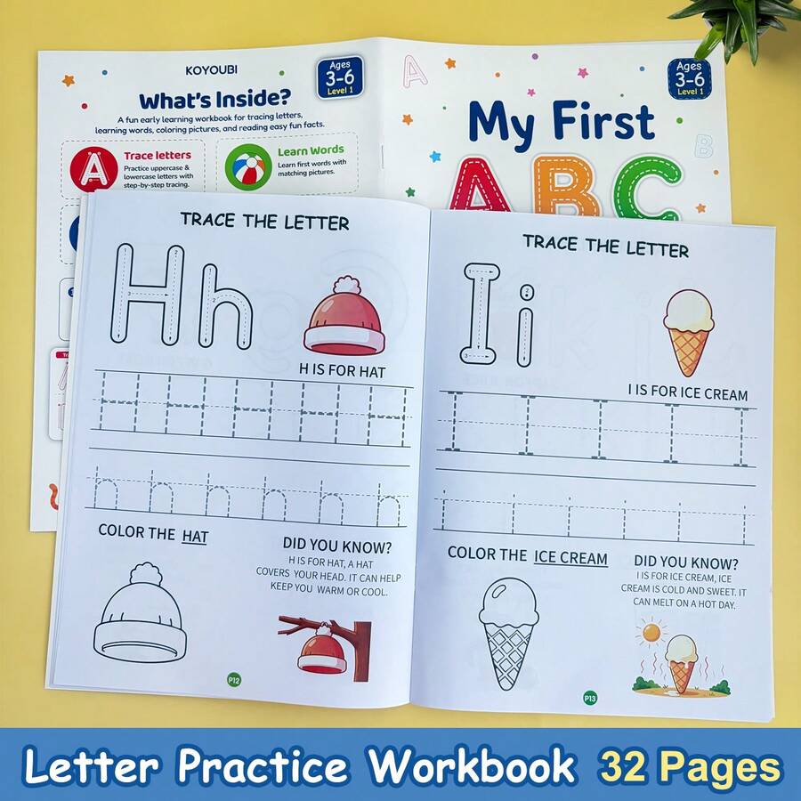 Lachilly 32-Page English Alphabet Tracing Workbook, Letter Recognition, Vocabulary Building, Classroom Teaching Supplies, Home Learning Resources, School Supplies
