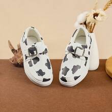 Children's Cow Print Casual Sneakers, Unisex Kids' Hook And Loop Hook And Loop Flat Canvas Shoes, Lightweight Non-Slip Slip-On Shoes For Spring And Autumn - Black and White - View 5