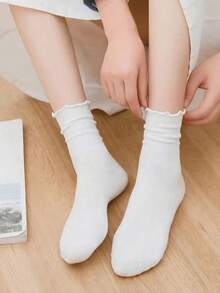 10雙女款白色蕾絲飾邊休閒百搭中筒襪 - 彩色 - 查看 2