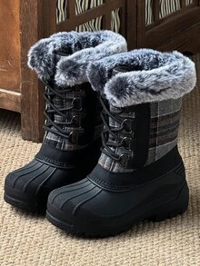 女童男童雪地靴 兒童雪地靴 男童雪地靴 戶外靴 露營靴 保暖加厚 - 黑色 - 查看 2