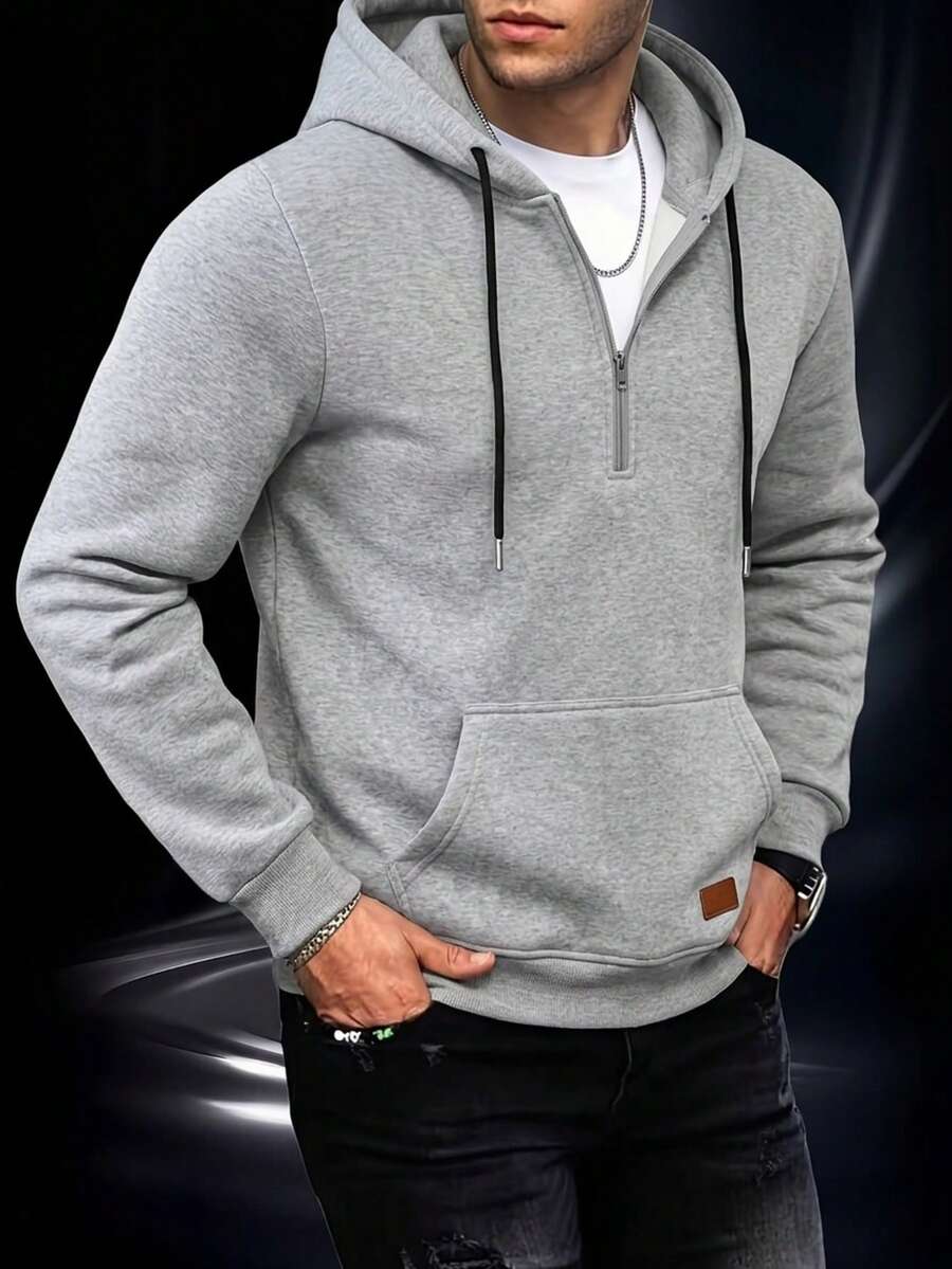 1pc Men's Half-Zip Sweatshirt Sweatshirt, New Autumn/Winter Solid Color Loose Fit Pullover Sweatshirt, Casual Sports Jacket With Pockets, Can Be Given As A Gift To Partner, Christmas And Halloween Gift - Grey - View 1