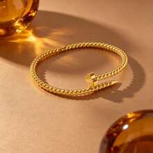 1pc Women's Luxury Clover Bead Open Bangle 18K Gold Plated Stainless Steel Niche High-End Bracelet Suitable For Holiday And Daily Wear - Gold - View 3