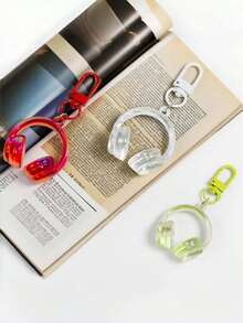 Creative Unique Fashion Casual Style Letter Heart Metal Plated Acrylic Transparent Colorful Earphone Shaped Keychain Bag Charm Phone Key Accessory, Small Gift For Friends Couples Besties, Music Lovers Accessory - Multicolor - View 3