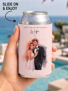 1pc Customized Cup Covers, Watercolor Couple Photo Cup Covers, Personalized Anniversary Cup Covers, Couple Customized Cup Covers, Wedding Commemorative Gifts, Customized Photo Drinking Cup Covers, Anniversary Party Small Gifts. - Multicolor - View 6