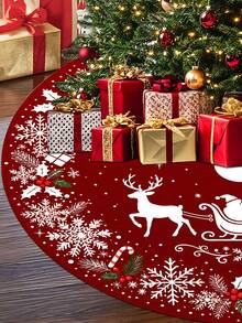 1/100Pcs Christmas Tree Skirt, Christmas Theme Santa Claus & Reindeer Red, Round Base, 60/90CM Diameter Optional; Suitable For Winter Party And Home Holiday Decoration, Ideal Christmas Tree Decoration - Multicolor - View 4