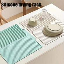 1pc Silicone Drainage Mat, Sloped Bowl/Cup Tray Pad, Bathroom Drainage Filter Mat, Non-Slip Kitchen Table Mat, Placemat/Coaster, Kitchen Supplies, Heat Resistant, Sink Side Non-Slip Kitchen Mat, Home Kitchen Decor - Mint Green - View 7