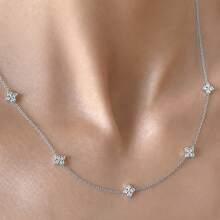 1件新款時尚銀色鋯石花卉鏈條項鍊飾品 - 款-銀色 - 查看 5