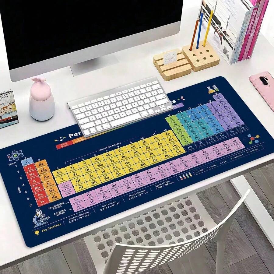 1pc Oversized Extended Periodic Table Of Elements Mouse Pad, With Non-Slip Rubber Base, Washable Stitched Edges, Suitable For Gaming Setup And Home Office, Ideal Gift For Studious Enthusiasts, Science Fans, And Design Lovers - A - View 1