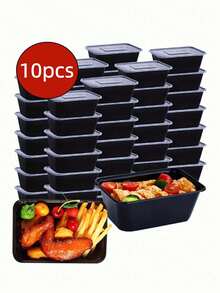 10pcs/30pcs Pre-Meal Food Containers, 450ml/750ml Curved Plastic Food Storage Boxes With Lids, Disposable Meal Prep Containers, Microwave/Dishwasher/Fridge, Kitchen Accessories - Black - View 14