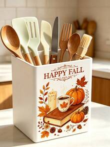 1個「HAPPY FALL」多功能收納整理盒－餐具架、桌面收納盒（適用於收納餐具、吸管、茶包、筆、遙控器），小巧省空間，適合廚房、辦公室、客廳，萬聖節禮物 - 彩色 - 查看 1