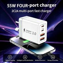 55W High-Speed Dual Port Charger, Equipped With 1 USB-A Port And 1 USB-C Port, Compatible With IPhone 17/16/15/14/13/12/11 Series, Compatible With Samsung Galaxy S26/S25/S24/S23 Series, Suitable For Home, Office And Travel Use. USB Charger, 4 Ports, 2A+2C, Wall Charger, Australian Standard Plug, Fast Charging, PD+QC, Multi-Port Power Adapter, 4-In-1 Portable Charger - AU Plug(220-240V) - View 4