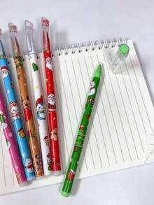 6/1pc Christmas Themed Erasable Gel Pens 0.5mm Black, Smooth Erasable, Student Stationery Holiday Gift - Multicolor - View 4