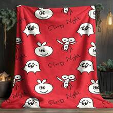 1pc Cute Cartoon Ghost Mosquito Seamless Flannel Throw Blanket, Red Background Sleepy Night Pattern, Soft Comfortable Sofa Bed Bedroom Home Decor Blanket, Size 60.80in - Multicolor - View 5