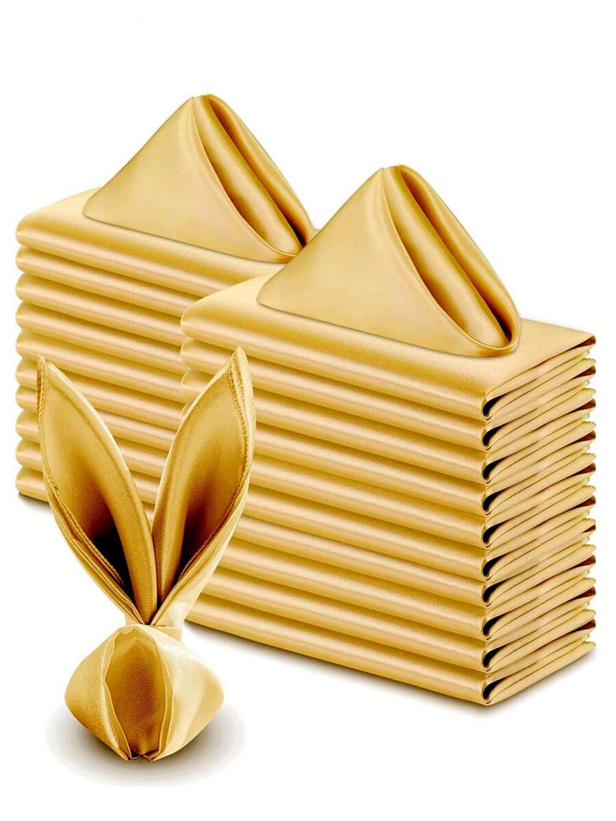 6pcs/12pcs/24pcs Gold Soft Satin Napkins, Hotel Party Wedding Table Decor Placemats, Silk Dinner Napkins - Gold - View 1