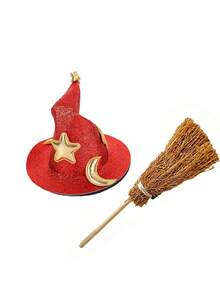 Halloween Mini Witch Hat & Fun Creative Realistic Broom Hair Clip (2pcs Set) - Cute Side Bangs Hair Clip/Headpiece; Suitable For Cosplay, Holiday Decor And Photo Props; Ideal Choice For Party, Portrait Photography And Holiday Gifts - Multicolor - View 7