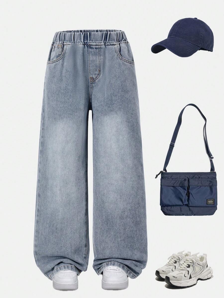 Boys' Simple Versatile Washable Casual Loose Fit Denim Jeans, Suitable For Summer And Daily Wear - Blue - View 1