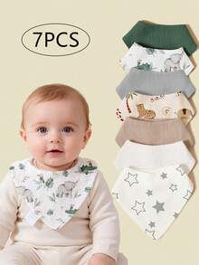 7PCS Pure Cotton Solid Color Gauze Soft Breathable Baby Bibs Triangle Bandanas Drool Cloths, Bibs, Bibs, Suitable For Neutral Newborn Girls And Boys Drooling And Teething, Newborn Essentials - Multicolor - View 1